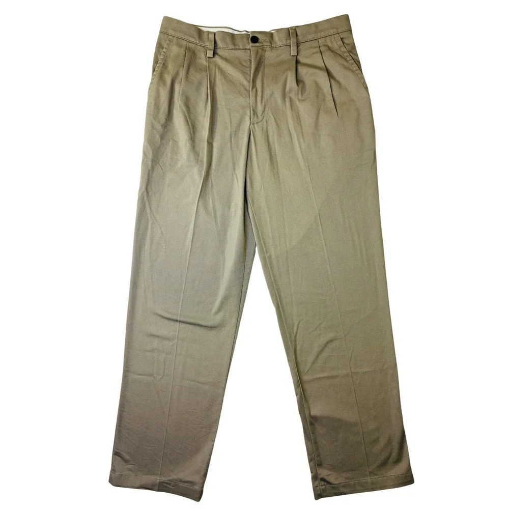 Dockers Mens Pleated Khaki Chino Pants Tan Beige Dress Trousers 34x32